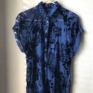 See through Velvet Button Down